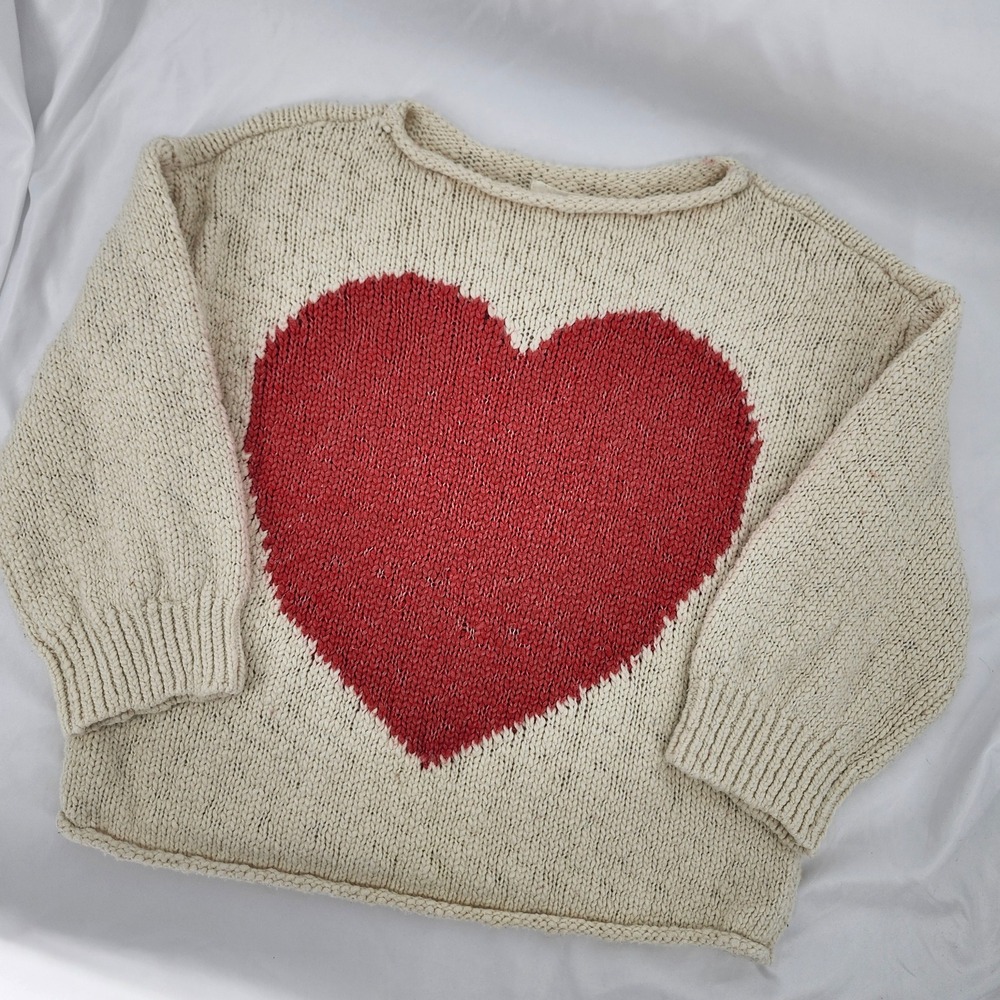 Red Heart Chunky Knit Womens Rollneck Pullover Sweater Size S Ivory Romantic